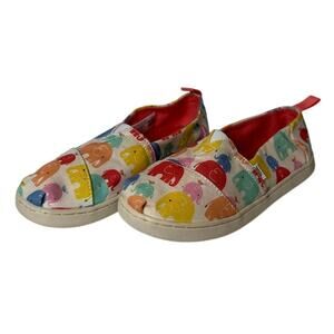 Toms Kids Multi Color Elephant Print Slip-On Shoes size 2